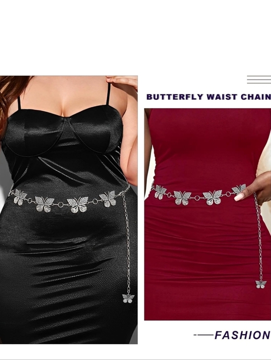 Silver Butterfly Waist Chain Belt - Rhinestone Accent main image 5